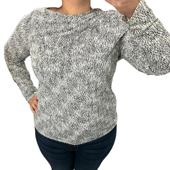 Worthington (L) Scribble Geometric Asymmetric Ruched Neck Long Sleeve Blouse - Picture 2 of 11